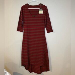 NWT horny toad brand T-shirt dress in a brown and pink striped women's Sz Small